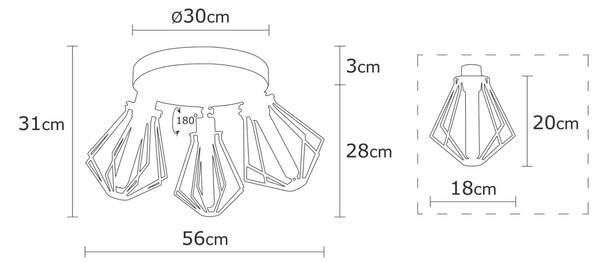 Oylat - 3 Karos Mennyezeti Lámpa - Fekete - 56cm