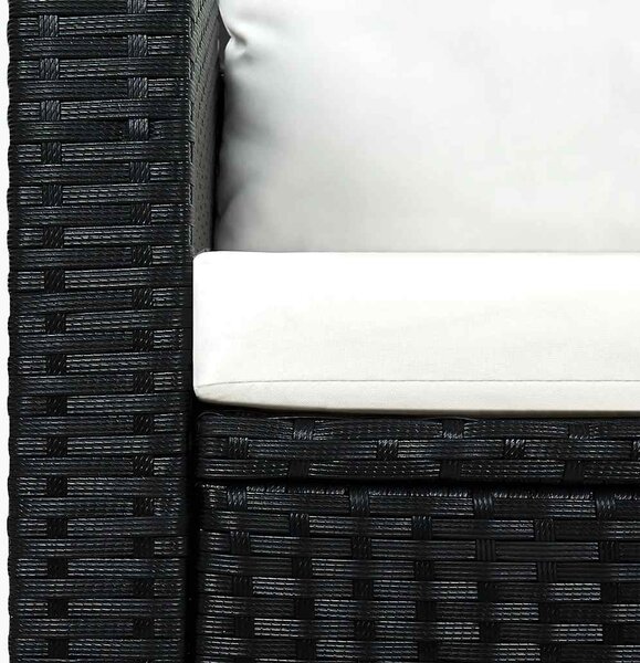 3-részes fekete polyrattan kerti bútorszett párnákkal