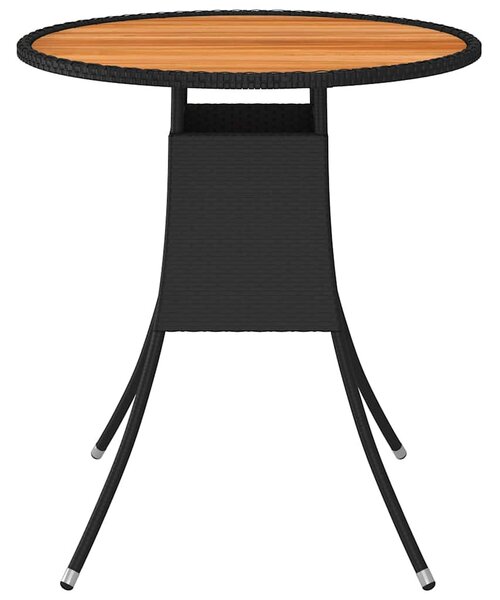 Fekete polyrattan és tömör akácfa kerti étkezőasztal Ø 70 cm