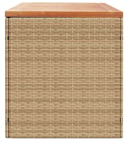 Bézs polyrattan és akácfa kerti tárolóláda 220 x 50 x 54 cm
