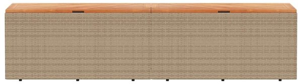Bézs polyrattan és akácfa kerti tárolóláda 220 x 50 x 54 cm