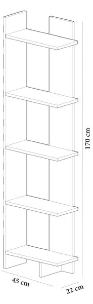Als barna-fehér könyvespolc 45 x 170 x 22 cm