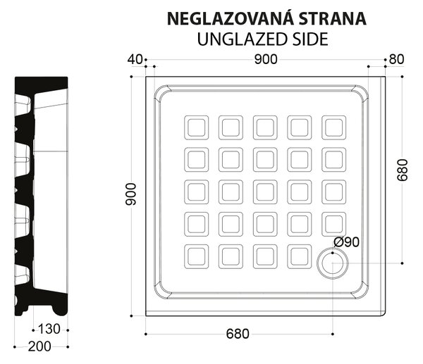 Kerasan Kerasan, RETRO kerámia zuhanytálca, négyzet 90x90x20cm, 133801