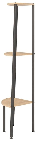 3 szintes világosbarna és fekete sarokpolc 45,5 x 31,5 x 120 cm