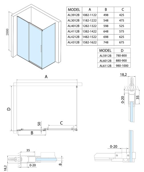 Polysan Polysan, ALTIS LINE BLACK téglalap alakú zuhanyparaván 1100x800 mm, bal / jobb változat, AL3912BAL5912B
