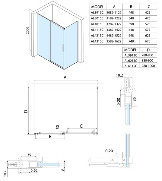 Polysan Polysan, ALTIS LINE téglalap alakú zuhanyparaván 1200x800mm L / R változat, AL3015CAL5915C