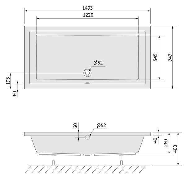 Polysan Polysan, DEEP mély zuhanytálca, téglalap 150x75x26cm, fehér, 72384