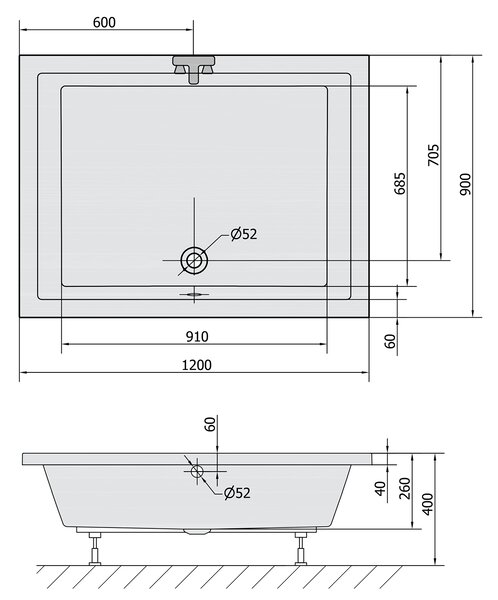 Polysan Polysan, DEEP mély zuhanytálca téglalap 120x90x26cm, fehér, 72383