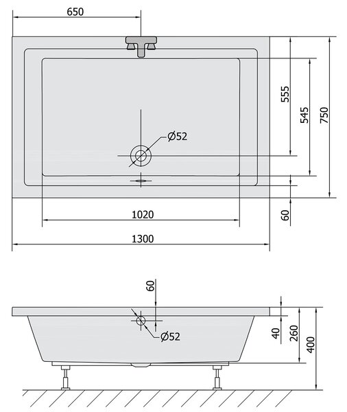 Polysan Polysan, DEEP mély zuhanytálca téglalap 130x75x26cm, fehér, 72942