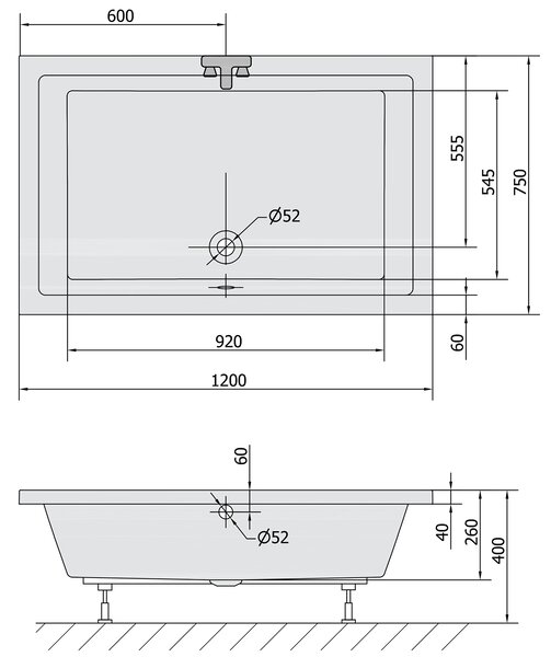 Polysan Polysan, DEEP mély zuhanytálca téglalap 120x75x26cm, fehér, 71564