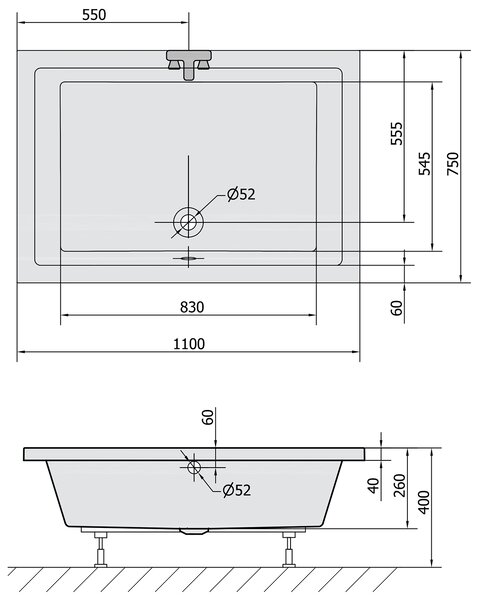 Polysan Polysan, DEEP mély zuhanytálca téglalap 110x75x26cm, fehér, 72883