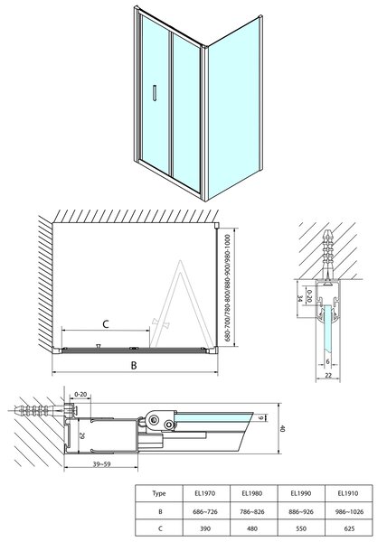 Polysan Polysan, EASY LINE négyzet alakú zuhanyparaván 700x700mm, összecsukható ajtó, bal/jobb változat, átlátszó üveg, EL1970EL3115