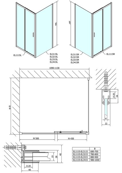 Polysan Polysan, Easy Line téglalap alakú zuhanyparaván 1100x1000mm L / R változat, EL1115EL3415