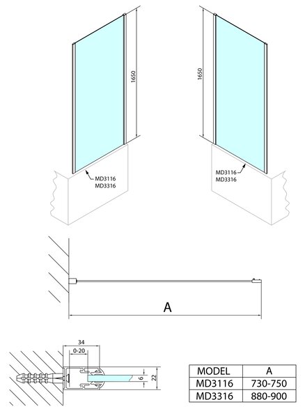 Polysan Polysan, DEEP zuhany oldalfal 750x1650mm, átlátszó üveg, MD3116