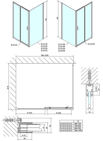 Polysan Polysan, EASY LINE zuhanyajtó 1000mm, átlátszó üveg, EL1015