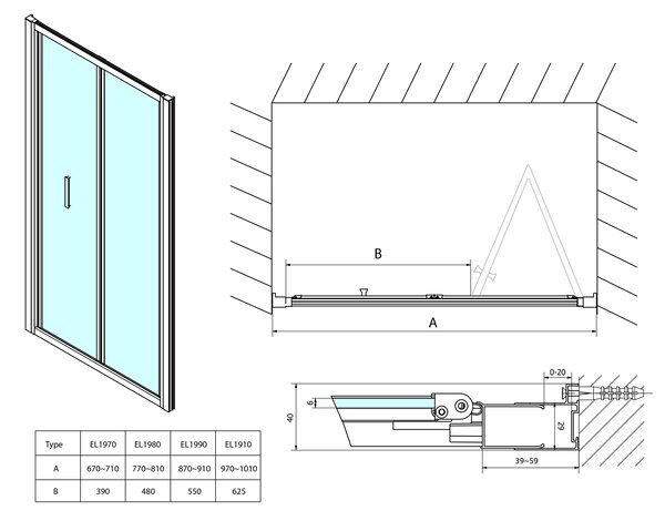 Polysan Polysan, EASY LINE összecsukható zuhanyajtó 700mm, átlátszó üveg, EL1970