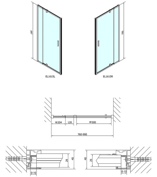 Polysan Polysan, EASY LINE forgózuhanyajtó 760-900mm, átlátszó üveg, EL1615
