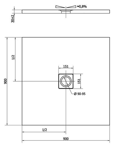 Polysan Öntött márványból készült Polysan, FLEXIA zuhanytálca 90x90x3cm méretállítási lehetőséggel, 71546