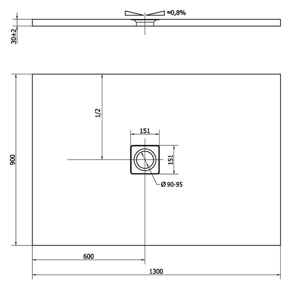 Polysan Öntött márványból készült Polysan, FLEXIA zuhanytálca 130x90x3cm állítható mérettel, 72896