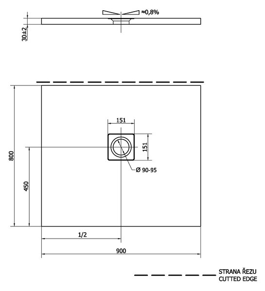 Polysan Öntött márványból készült Polysan, FLEXIA zuhanytálca 90x80x3cm állítható mérettel, 72927