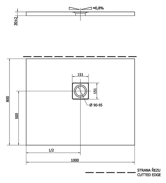 Polysan Öntött márványból készült Polysan, FLEXIA zuhanytálca 100x80x3cm méretállítási lehetőséggel, 72926