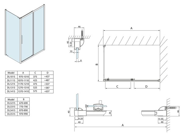 Polysan Polysan, Lucis Line téglalap alakú zuhanyparaván 1000x800mm L / R változat, DL1015DL3315