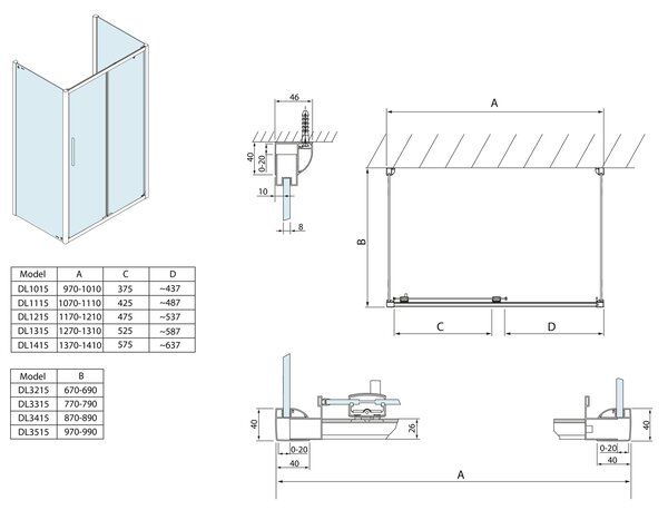 Polysan Polysan, Lucis Line zuhanykabin három falú 1000x800x800mm L / R változat, DL1015DL3315DL3315