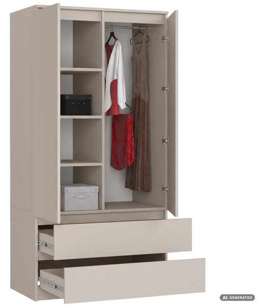 AKORD CLP S90 Kétajtós Ruhásszekrény Laminált Lap Kasmír Matt