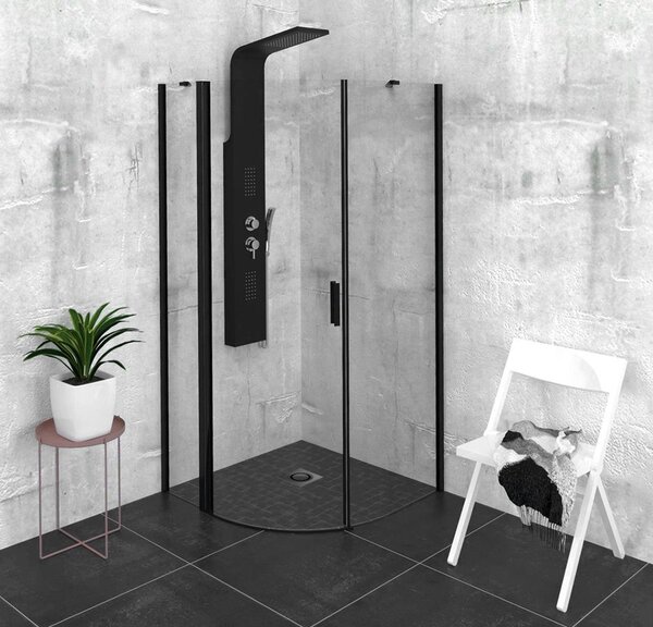 Polysan Polysan, ZOOM LINE BLACK negyedkör alakú zuhanyparaván 900x900mm, átlátszó üveg, bal, ZL2615BL