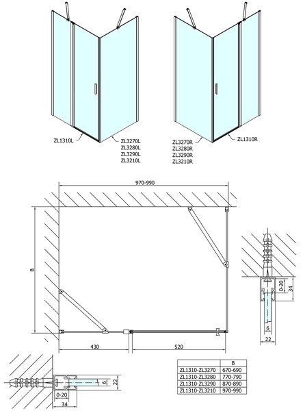 Polysan Polysan, Zoom Line téglalap alakú zuhanyparaván 1000x800mm L / R változat, ZL1310ZL3280