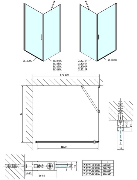 Polysan Polysan, Zoom Line téglalap alakú zuhanyparaván 700x800mm L / R változat, ZL1270ZL3280