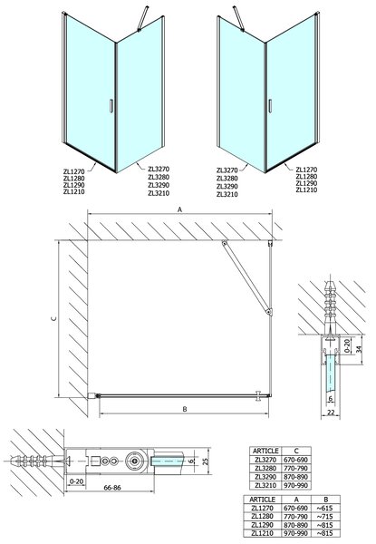 Polysan Polysan, ZOOM LINE zuhany oldalfal 800mm, átlátszó üveg, ZL3280