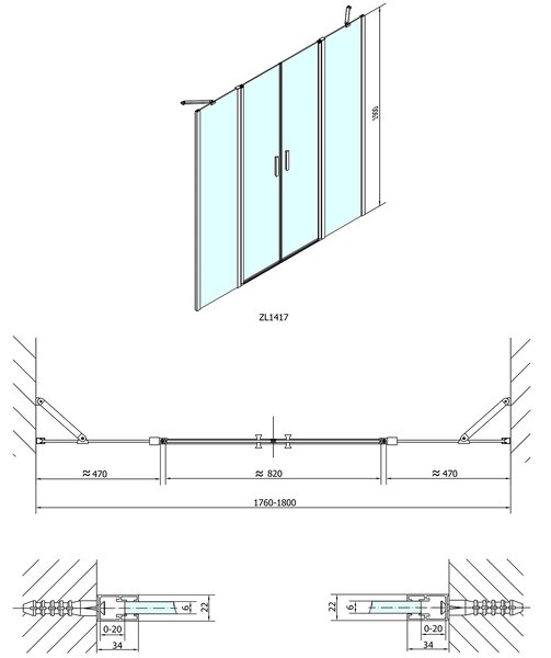 Polysan Polysan, ZOOM LINE zuhanyajtó 1800mm, átlátszó üveg, ZL1417