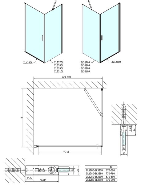 Polysan Polysan, Zoom Line négyzet alakú zuhanyparaván 800x800mm L / R változat, ZL1280ZL3280