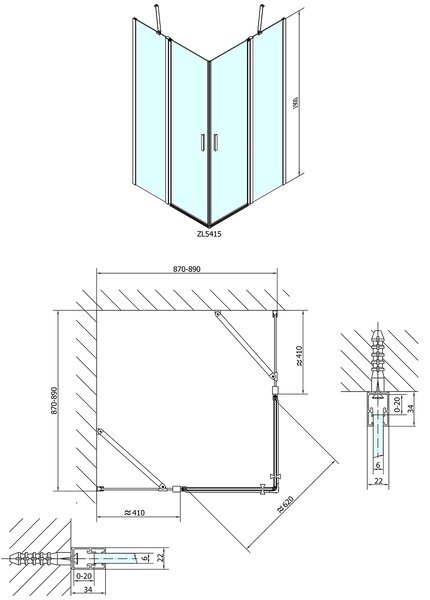 Polysan Polysan, ZOOM LINE négyzet alakú zuhany paraván 900x900mm, átlátszó üveg, ZL5415