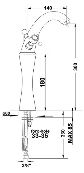 Reitano Rubinetteria Reitano Rubinetteria, ANTEA szabadon álló mosdócsap lefolyóval, magasság 300mm, króm, 3271L