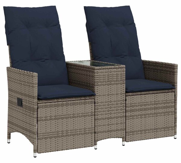 Kétszemélyes dönthető kerti kanapé asztallal, szürke polyrattan