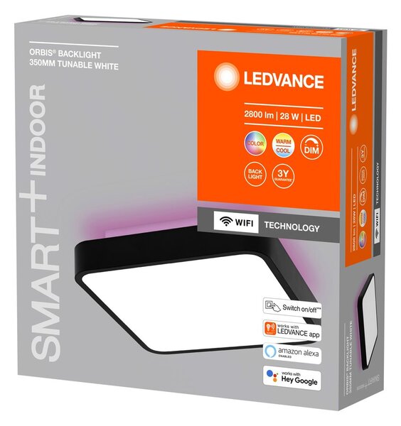 LEDVANCE Sapho, ORBIS BACKLIGHT mennyezeti lámpa, 350x350mm, WIFI RGB + szabályozható, 2800lm, 28W, fekete