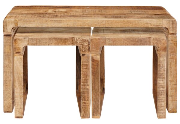 Fészekasztal 3 db Barna 82 x 40 x 46 cm Tömör Mangófát