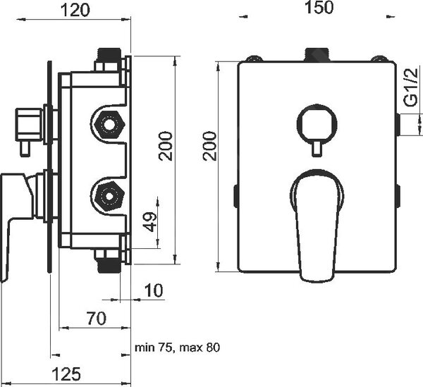 Novaservis Metalia 58, rejtett csaptelep doboz 3 kivezetéssel, fekete, BOX58051RX-5