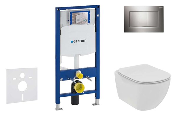 Geberit Duofix - Falra szerelhető szett, WC és ülőke Ideal Standard Tesi, Sigma30 gombok, Rimless, SoftClose, fényes króm/ matt króm 111.300.00.5 NE6