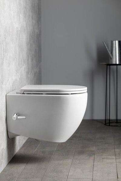 Isvea Isvea, INFINITY fali WC csésze Perem nélküli, integrált szelepes és bidé spray 36,5x53 cm, fehér, 10NFS1001I