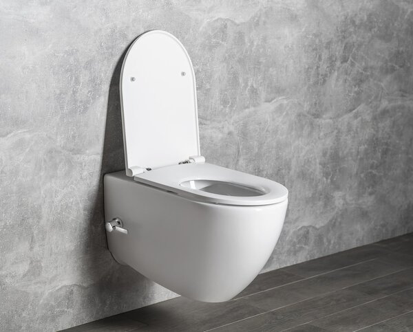 Isvea Isvea, INFINITY fali WC csésze Perem nélküli, integrált szelepes és bidé spray 36,5x53 cm, fehér, 10NFS1001I