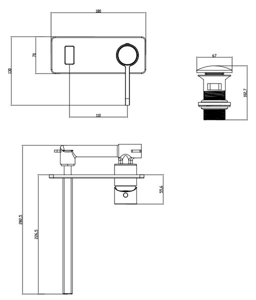 F-Design Zaffiro, rejtett mosdócsap, fekete matt-rózsa arany, FD1-ZFR-3PA-25