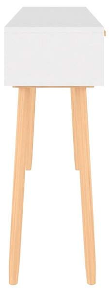 Fehér tömör fenyő és természetes rattan tálaló 105x30x75 cm