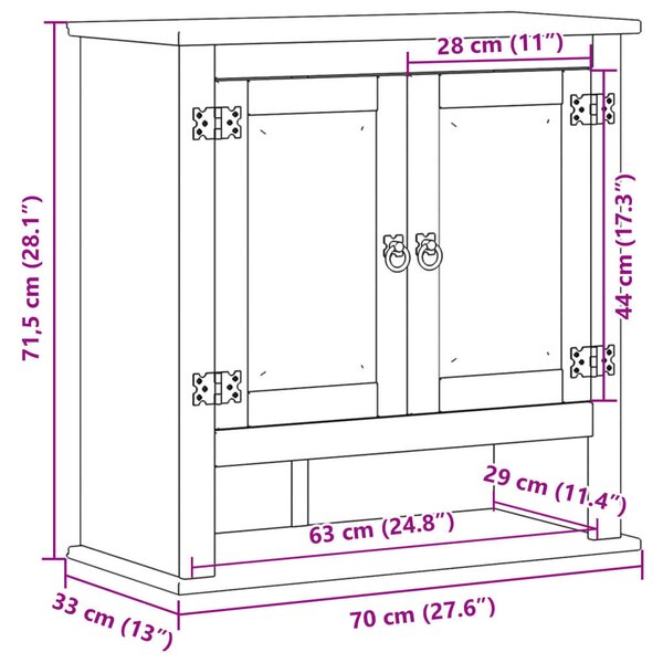 VidaXL Corona Fali Fürdőszobaszekrény - Tömör Fenyőfa - 70x33x71,5 cm