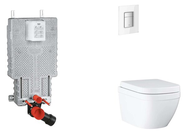 Grohe Uniset - Készlet fali beépítéshez, WC, SoftClose ülőkével és Skate Cosmopolitan gombbal, Triple Vortex, Moon White SANI15BB3107