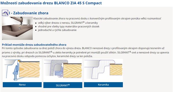 Blanco Zia 45 S Kompakt, szilgránit mosogató 680x500x190 mm, 1 kamrás, kávés, BLA-524730