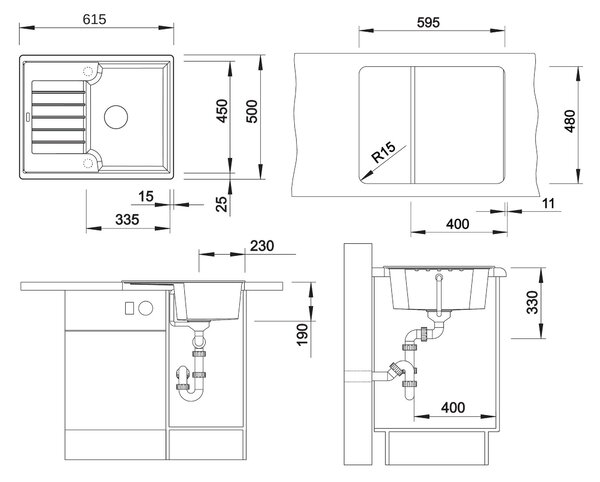 Blanco Zia 40 S, szilgránit mosogató 615x500x190 mm, 1 kamrás, fekete, BLA-526006
