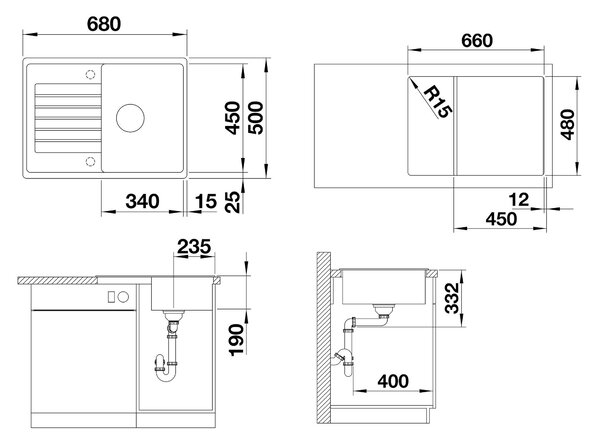 Blanco Zia 45 S Kompakt, szilgránit mosogató 680x500x190 mm, 1 kamrás, kávés, BLA-524730
